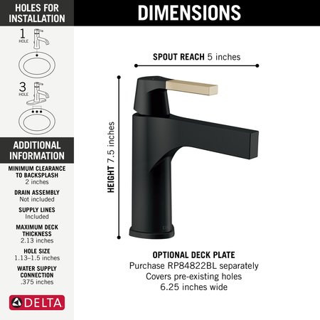 Delta Zura Single Handle Bathroom Faucet - Less Pop Up 574-GZLPU-DST